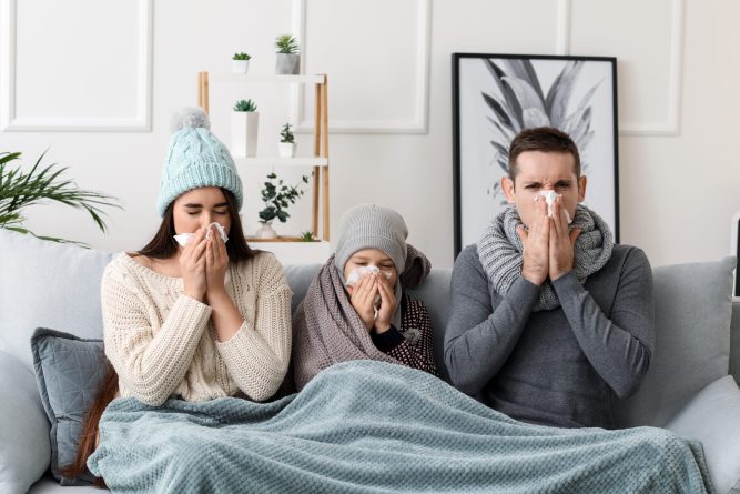 Family ill with flu at home